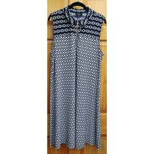 MSKs Women's XL Light Knit Navy & White Sleeveless Zip Front Collar Dress